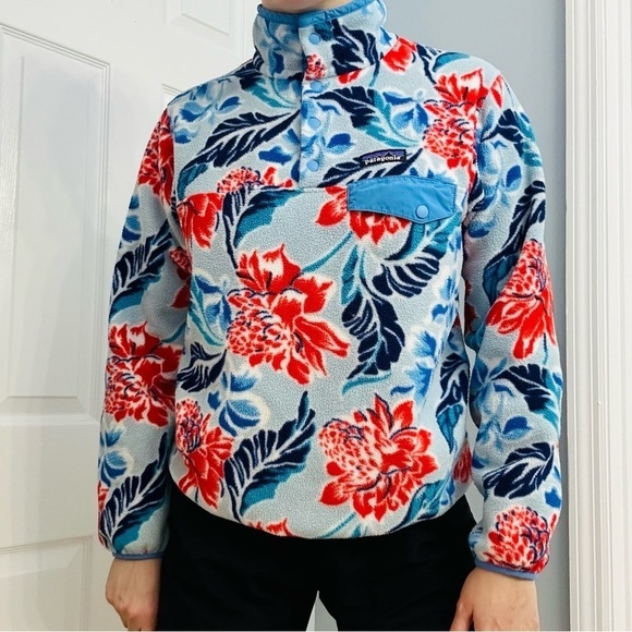 Patagonia Synchilla Sweatshirt Pullover Hawaiian Blue Floral Patterned Small - Picture 3 of 7